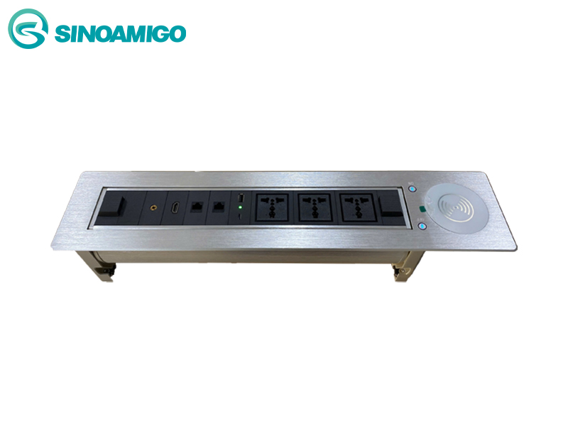 Hộp ổ cắm điện âm bàn cao cấp sinoamigo SMT-3 màu bạc mở nắp bằng điện